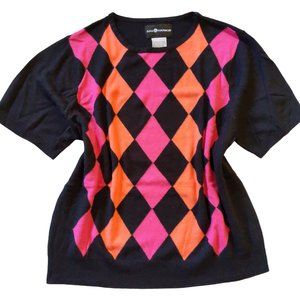 pink orange black arglye sweater